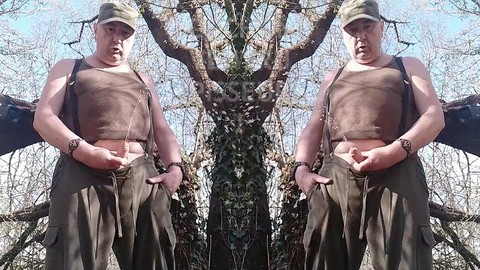 Ample Pascal shows off his stinky soles and takes a piss in the forest with banging techno beats HD Gay movie